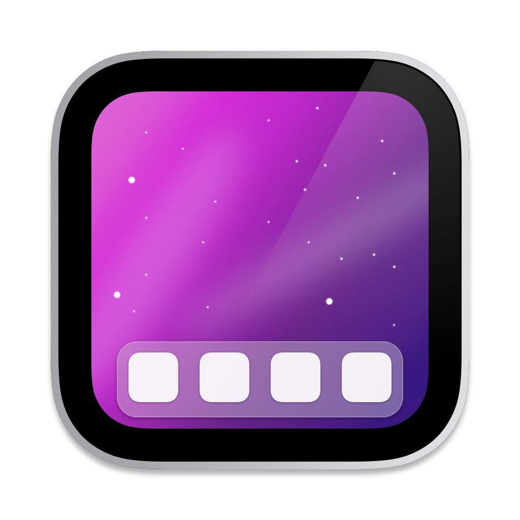 App Icon, which looks like a old school Apple monitor, with the aluminion frame, a dark shiny bezel, and what resembles the Snow Leopard default wallpaper with a dock highlighted
